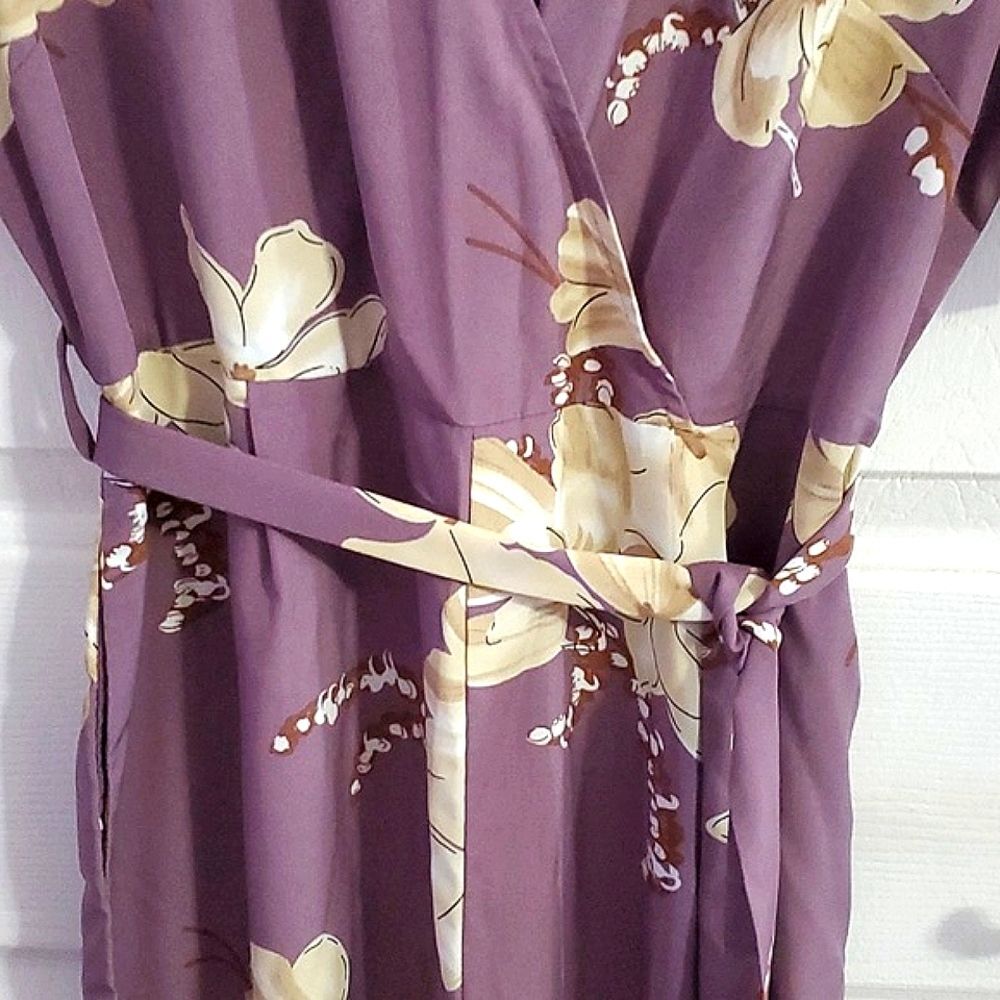 SHEIN Vcay Purple Floral Surplice Top Belted Wide Leg Jumpsuit L - Picture 6 of 16